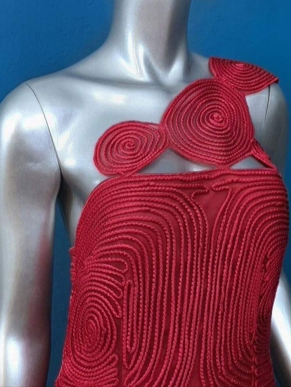🆕️🔴ARRANGE Embroidered Satin One Shoulder Maxi Dress w/ Cutwork Design / (NWT) - Picture 2 of 13